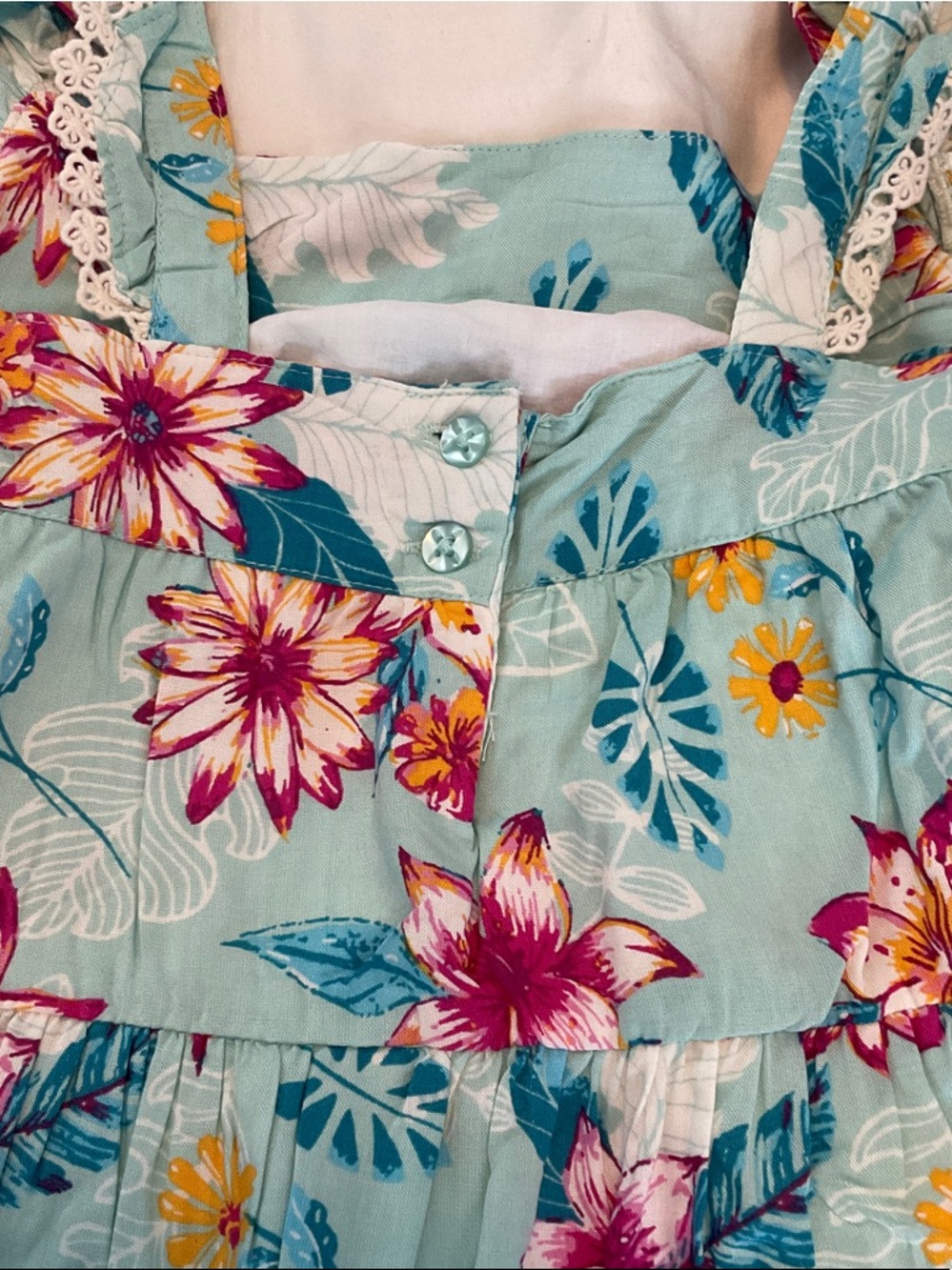 Haute Hippie Aqua Floral Ruffle Tank with Lace Straps and Denim Shorts - Picture 3 of 5